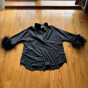 Tuckernuck Black Feather Sleeve Blouse